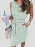 Women's Dresses Sleeveless Striped Belted Pocket Tank Dress