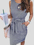 Women's Dresses Sleeveless Striped Belted Pocket Tank Dress