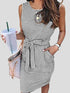 Women's Dresses Sleeveless Striped Belted Pocket Tank Dress
