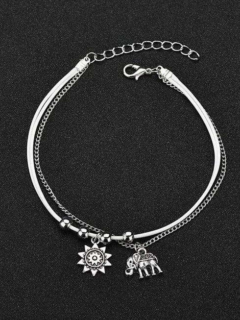 Women's Elegant Elephant Sun Alloy Ankle Bracelet for Daily and Holiday Wear