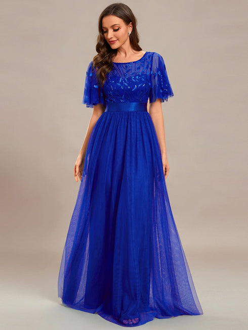 Women's Elegant Embroidered A-Line Floor Length Evening Dress
