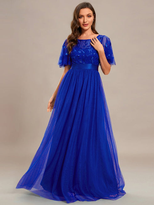 Women's Elegant Embroidered A-Line Floor Length Evening Dress