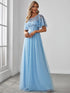 Women's Elegant Embroidered A-Line Floor Length Evening Dress