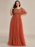 Women's Elegant Embroidered A-Line Floor Length Evening Dress