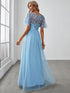 Women's Elegant Embroidered A-Line Floor Length Evening Dress