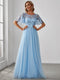 Women's Elegant Embroidered A-Line Floor Length Evening Dress
