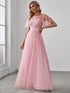 Women's Elegant Embroidered A-Line Floor Length Evening Dress