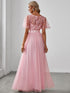 Women's Elegant Embroidered A-Line Floor Length Evening Dress