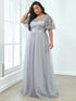 Women's Elegant Embroidered A-Line Floor Length Evening Dress