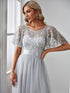 Women's Elegant Embroidered A-Line Floor Length Evening Dress