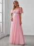 Women's Elegant Embroidered A-Line Floor Length Evening Dress
