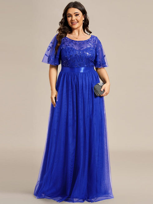 Women's Elegant Embroidered A-Line Floor Length Evening Dress