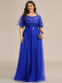 Women's Elegant Embroidered A-Line Floor Length Evening Dress