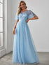 Women's Elegant Embroidered A-Line Floor Length Evening Dress