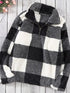 Women's Fashion Plaid Printed Zip-Up Plush Sweatshirt for Ladies