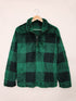 Women's Fashion Plaid Printed Zip-Up Plush Sweatshirt for Ladies