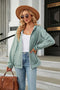 Women's hooded drawstring zipper long sleeve loose knitted jacket