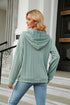 Women's hooded drawstring zipper long sleeve loose knitted jacket