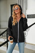 Women's hooded drawstring zipper long sleeve loose knitted jacket