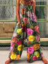 Women's Jumpsuits Vintage Print Loose Suspenders Wide-Leg Jumpsuit