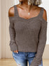 Women's Khaki Off-Shoulder Long-Sleeved Sweater