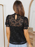 Women's Lace Puff Sleeve Slim Fit Pullover Top with Round Neck
