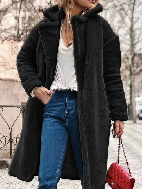 Women's Long Sleeve Lapel Collar Plush Lamb Hair Winter Coat