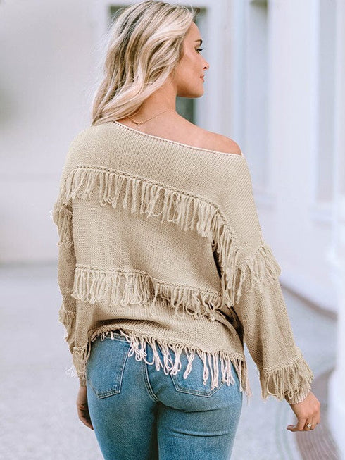 Women's Long Sleeve Tassel Sweater in Bohemian Style