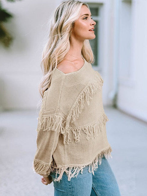 Women's Long Sleeve Tassel Sweater in Bohemian Style