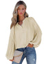 Women's Loose Balloon Sleeve V-Neck Blouse in Solid Color