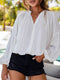 Women's Loose Balloon Sleeve V-Neck Blouse in Solid Color