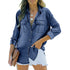 Women's Loose Fit Long-Sleeve Denim Shirt with Frayed Edge