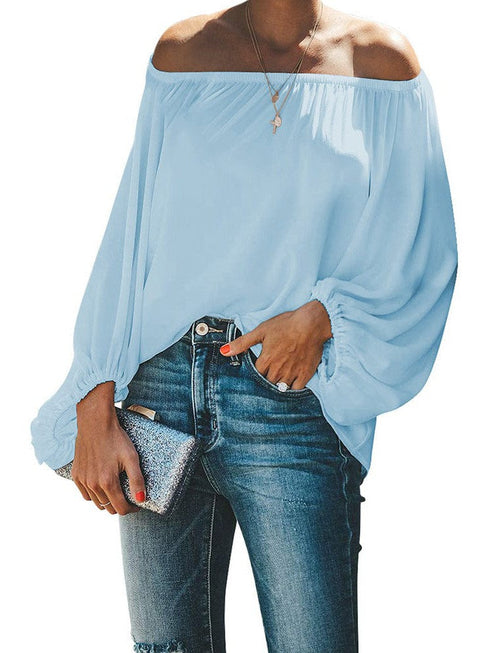 Women's Loose Off-Shoulder Top with Lantern Sleeves