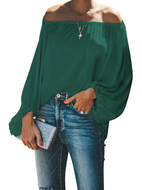 Women's Loose Off-Shoulder Top with Lantern Sleeves