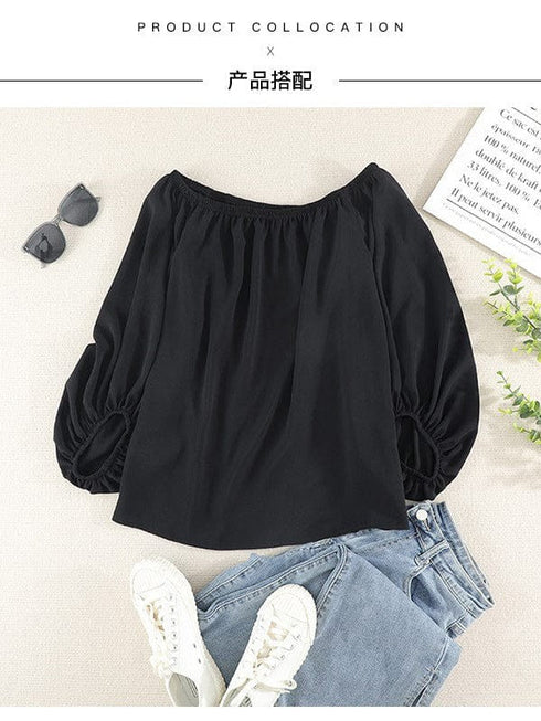 Women's Loose Off-Shoulder Top with Lantern Sleeves