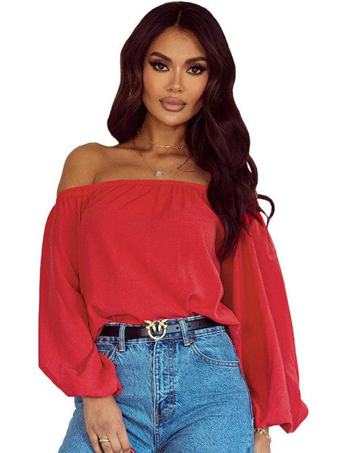 Women's Loose Off-Shoulder Top with Lantern Sleeves