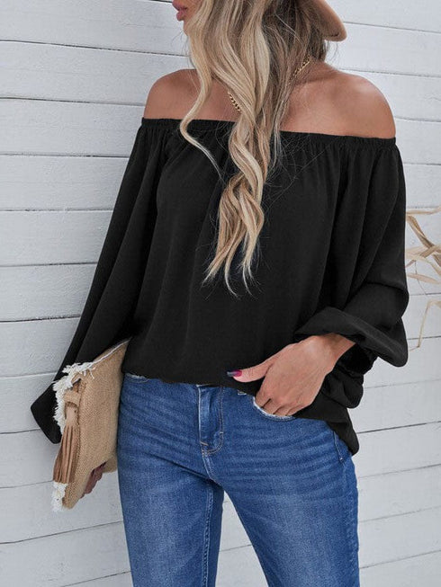 Women's Loose Off-Shoulder Top with Lantern Sleeves