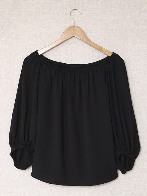 Women's Loose Off-Shoulder Top with Lantern Sleeves