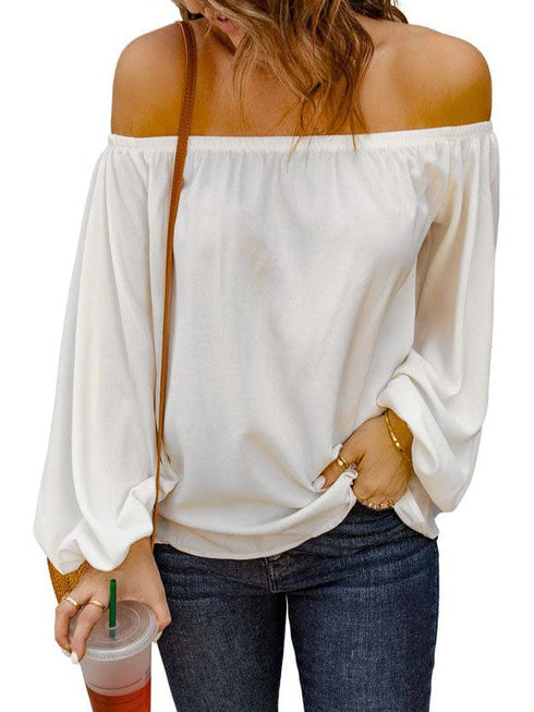 Women's Loose Off-Shoulder Top with Lantern Sleeves