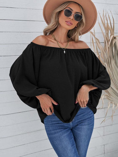 Women's Loose Off-Shoulder Top with Lantern Sleeves