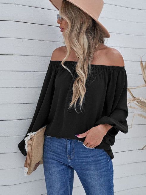 Women's Loose Off-Shoulder Top with Lantern Sleeves