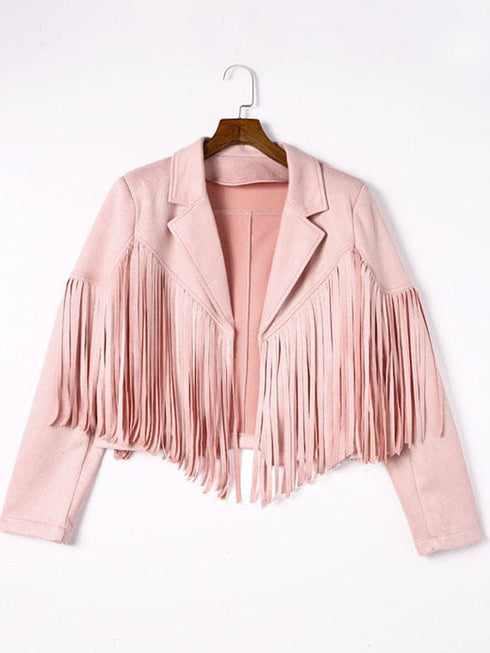 Women's Loose Suede Jacket with Tassel Lapel and Bat Sleeves