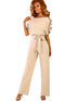 Women's Loose Waist Wide Leg Jumpsuit Set with Back Buttons