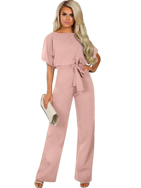 Women's Loose Waist Wide Leg Jumpsuit Set with Back Buttons