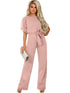 Women's Loose Waist Wide Leg Jumpsuit Set with Back Buttons