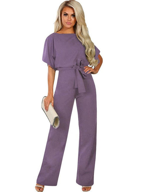 Women's Loose Waist Wide Leg Jumpsuit Set with Back Buttons