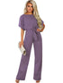 Women's Loose Waist Wide Leg Jumpsuit Set with Back Buttons