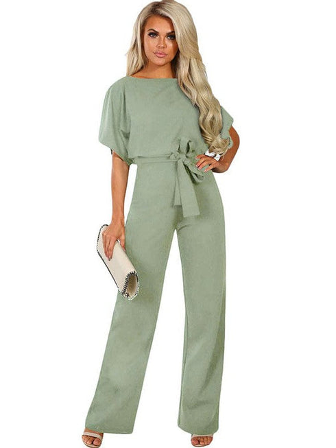 Women's Loose Waist Wide Leg Jumpsuit Set with Back Buttons