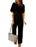 Women's Loose Waist Wide Leg Jumpsuit Set with Back Buttons