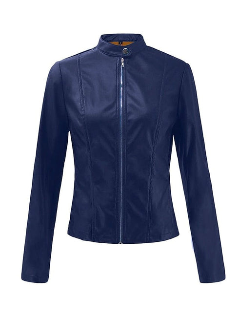 Women's Pink and Navy Faux Leather Moto Jacket with Zipper